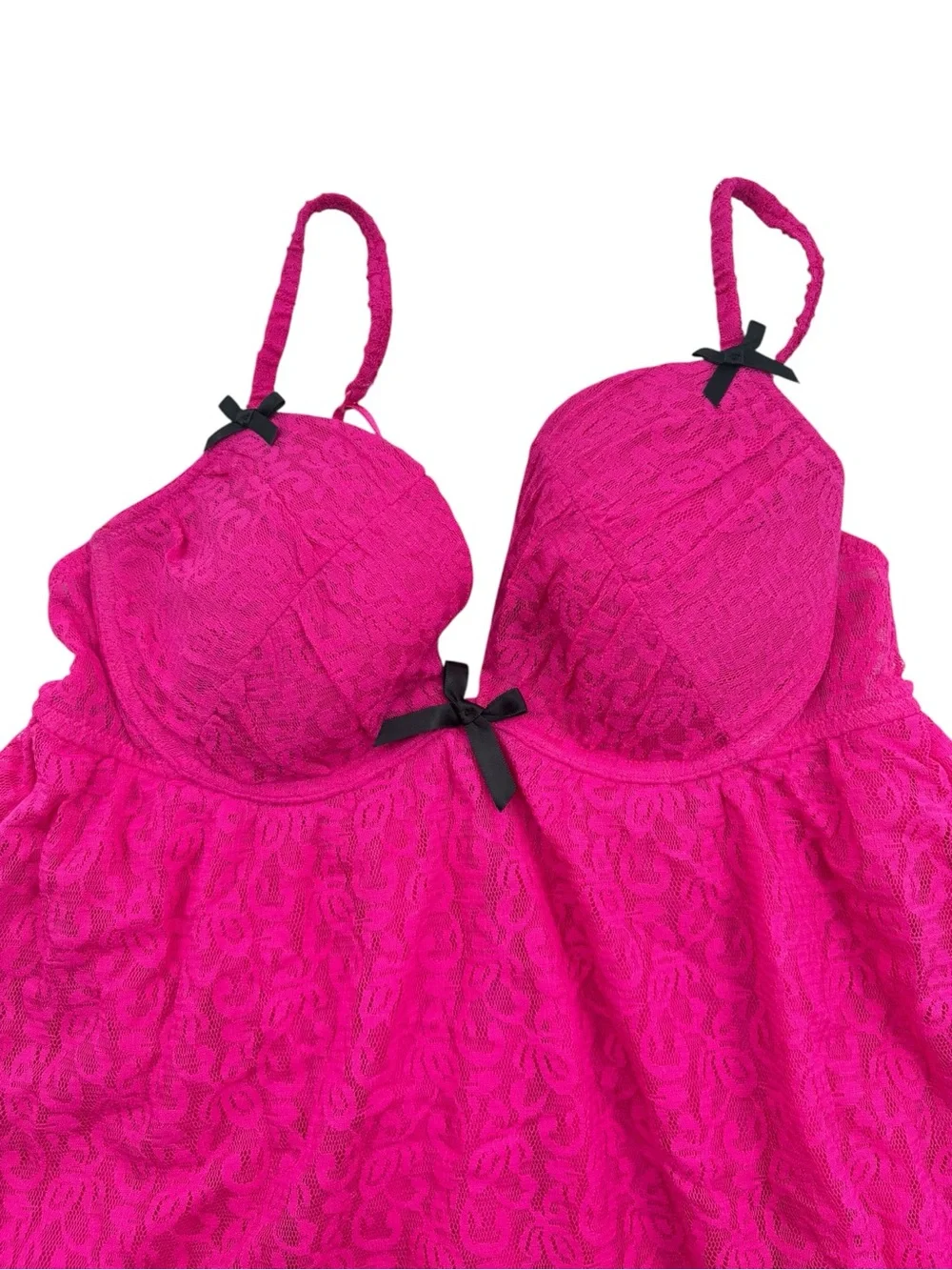 La Senza Perfectly Me Lace Baby Doll Top  in Pink with Black Bows Size Medium - Picture 5 of 16